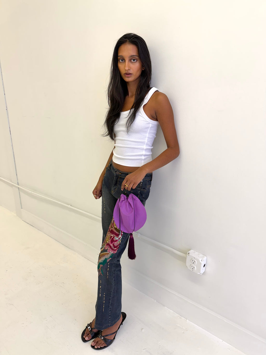 Jumbo Tassel Pochette in Lilac Moiré