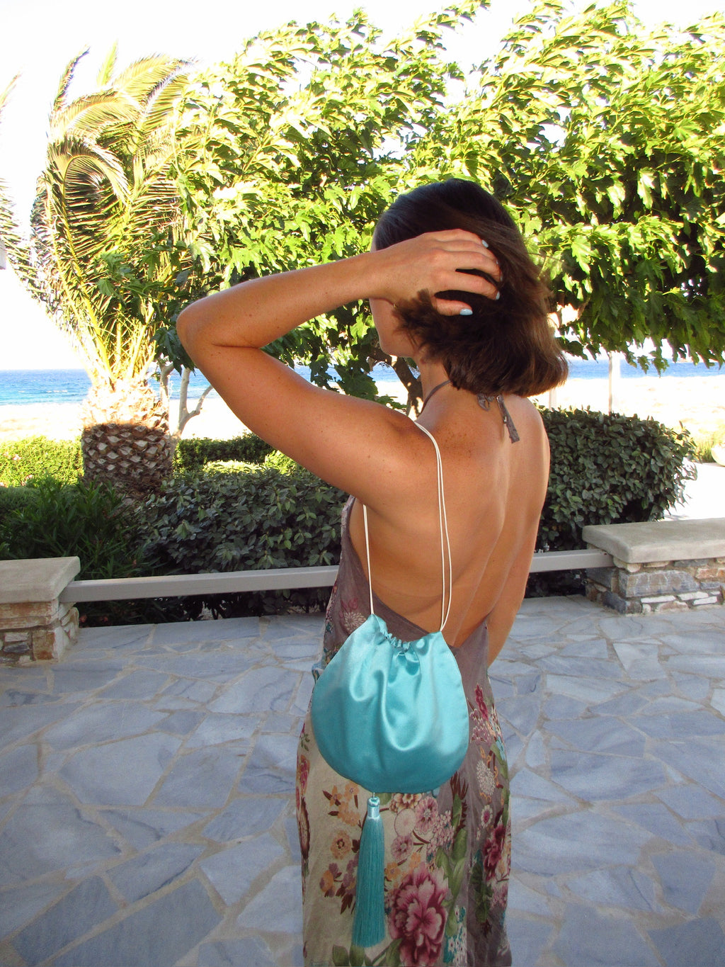 Jumbo Tassel Pochette in Aqua